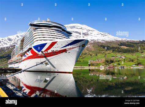 MS Iona, berthed at port, Olden, Norway. Nordfjorden. P&O Cruise ship Stock Photo - Alamy