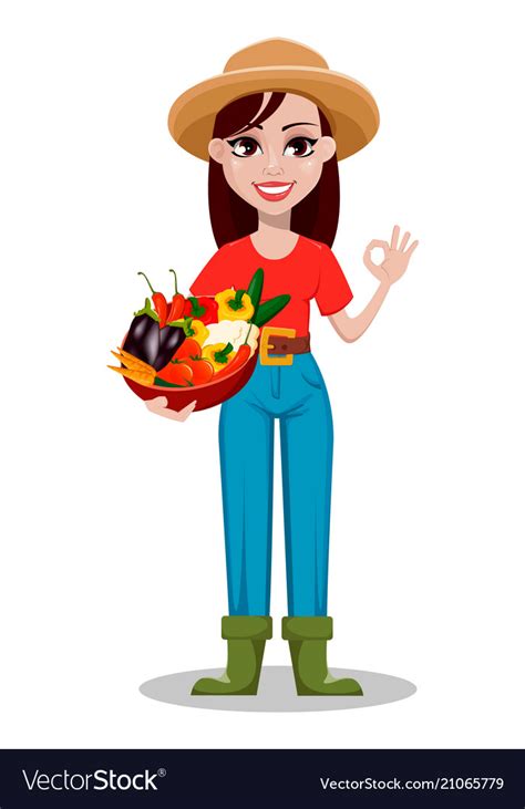 Female farmer cartoon character Royalty Free Vector Image