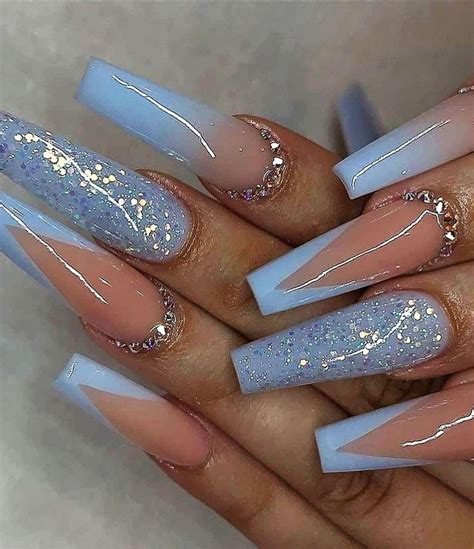 Baby blue and glitter nails | Acrylic nails coffin short, Long acrylic nail designs, Long ...