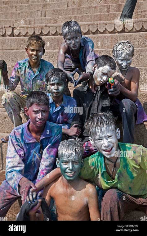 Kids celebrating Holi festival. Varanasi. India Stock Photo - Alamy