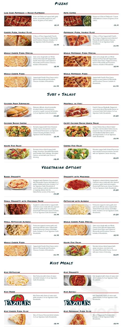 Fazoli's menu in Lincoln, Nebraska, USA