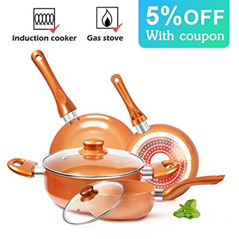 KUTIME 6pcs Cookware Set Non-stick Frying Pans Set Ceramic Coating Soup ...