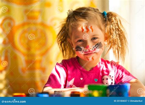 Little Girl with Paint of Face Stock Image - Image of beautiful, finger: 25184657