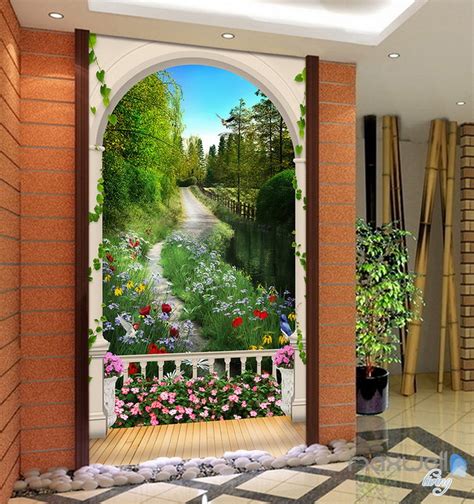 3D Arch Flower Tree Lane Corridor Entrance Wall Mural Decals Art Print – IDecoRoom
