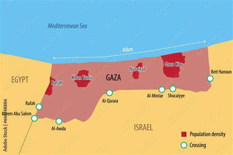 Vector map of the Gaza Strip with the main cities and border crossings ...