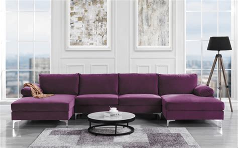 modern large velvet fabric u-shape sectional sofa, double extra wide ...