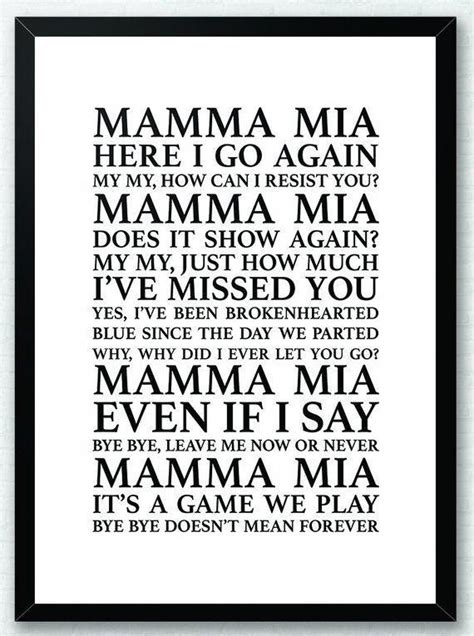 Mama Mia ABBA Song Lyrics Typography Print Poster Artwork | Etsy # ...