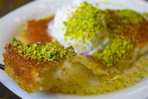 Kadayif with Pistachio Powder and Cheese Hot Eaten a Sweet Stock Photo ...