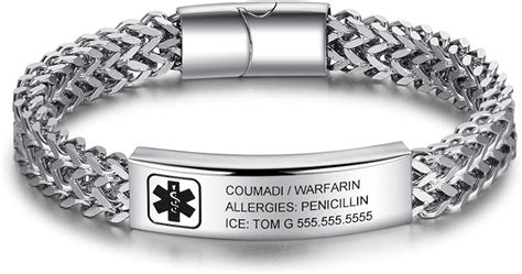 Free Engraved Medical Alert Bracelet for Men Women Emergency Medical Bracelet Stainless Steel ID ...