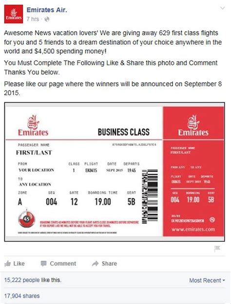 Facebook competition for free first class tickets is a hoax: Emirates - News - Emirates ...