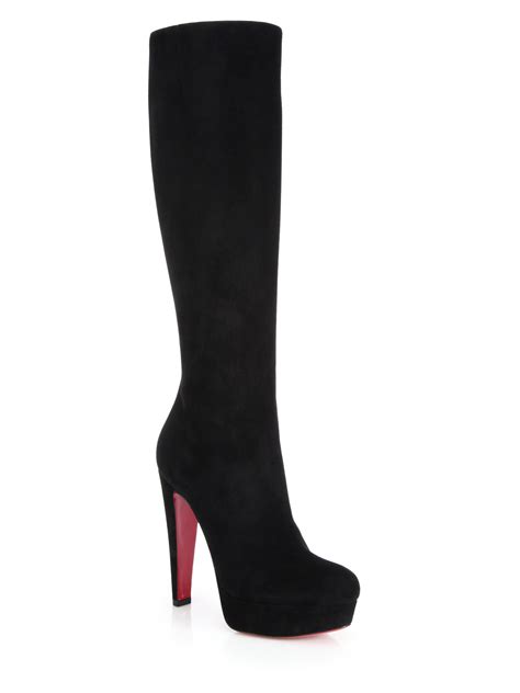 Christian Louboutin Lady Suede Knee-high Platform Boots in Black | Lyst