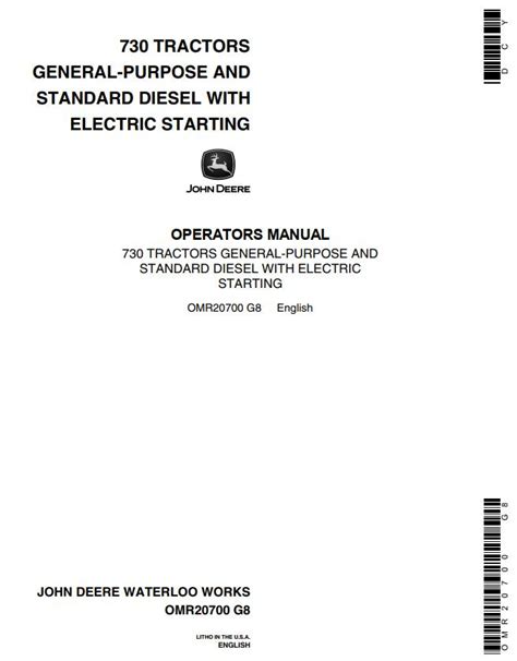 John Deere Diesel 730 Operators Manual PDF