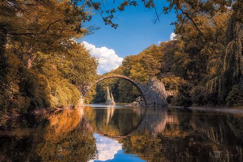 HD wallpaper: autumn, forest, bridge, lake, reflection, Germany, Saxony ...