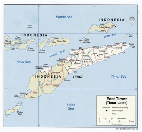 Grande detallado mapa político de Timor Oriental con carreteras y principales ciudades - 2003 ...