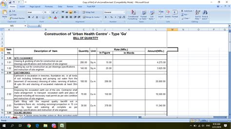 Bill Of Quantities For Road Construction