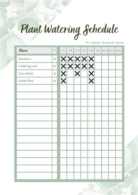 Printable Plant Watering Schedule - Printable World Holiday