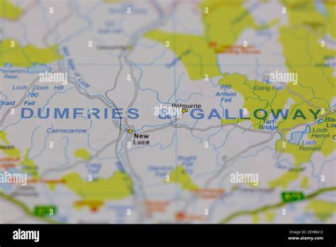 Dumfries and Galloway and surrounding areas shown on a road map or ...