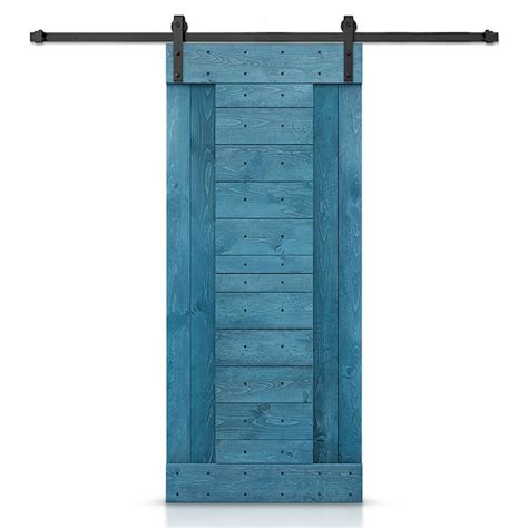 CALHOME 30-in x 84-in Ocean Blue Pine Wood Single Barn Door (Hardware ...