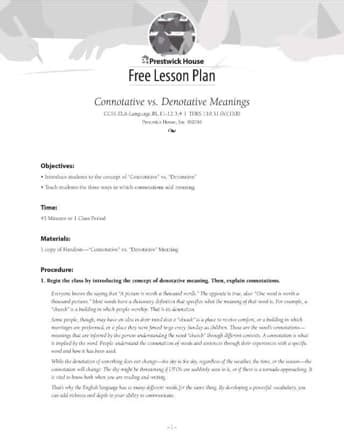 Connotation vs. Denotation - Free Lesson Plan | Prestwick House