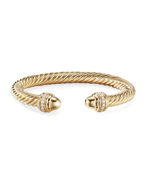 David Yurman 18k Gold Cable Bracelet w/ Diamonds, 7mm, Size M | Neiman Marcus