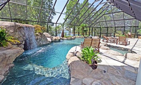 Swimming Pool Waterfalls (Design Ideas) | Indoor outdoor pool, Indoor ...