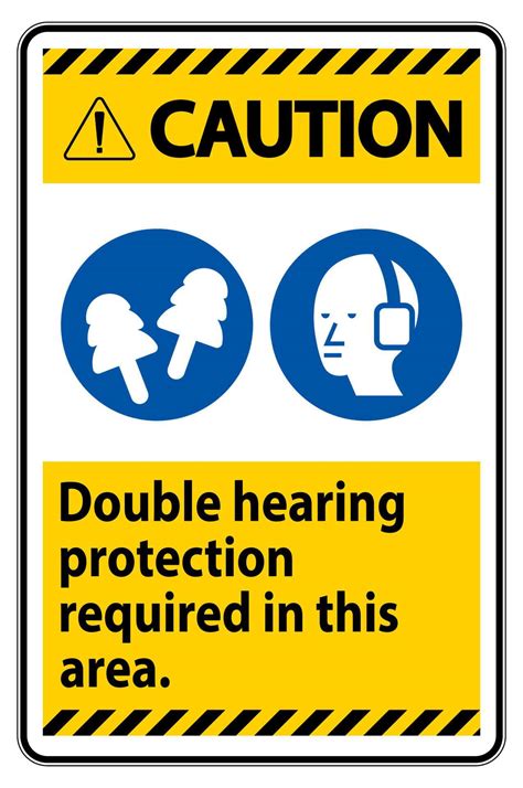 Caution Sign Double Hearing Protection Required In This Area With Ear Muffs and Ear Plugs ...