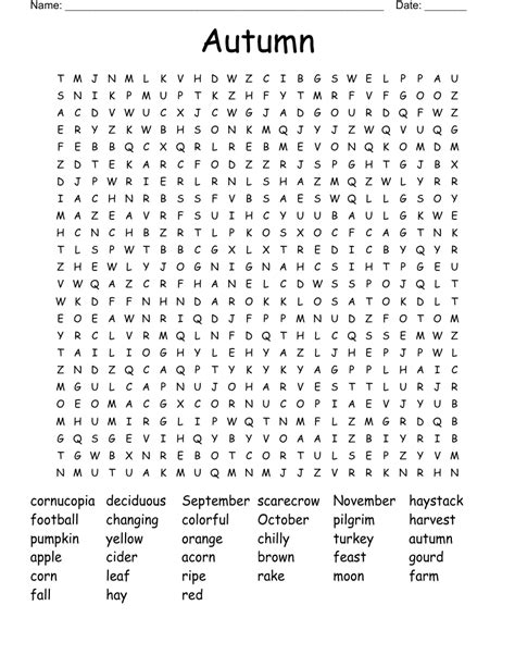 Printable Autumn Word Search