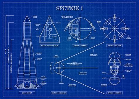 "Sputnik 1 (Blueprint)" Poster by BLUE GALAXY DESIGNS | Viaje espacial, Carrera espacial, Naves ...