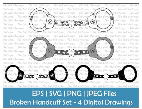 Broken Handcuffs Vector Clipart / Outline & Stamp Drawing - Etsy