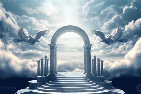 heavenly stairway to heaven with floating clouds angelic angels . 23775734 Stock Photo at Vecteezy