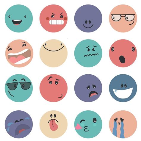 Round abstract comic Faces with various Emotions Different colorful characters Cartoon style ...