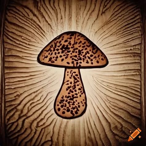 Pyrography design of a mushroom on wood on Craiyon