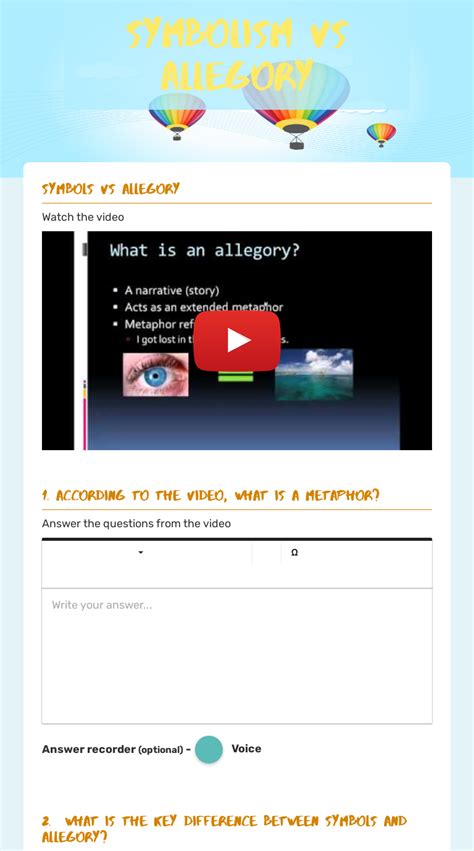 Symbolism vs Allegory | Interactive Worksheet by Shannon Dickinson | Wizer.me