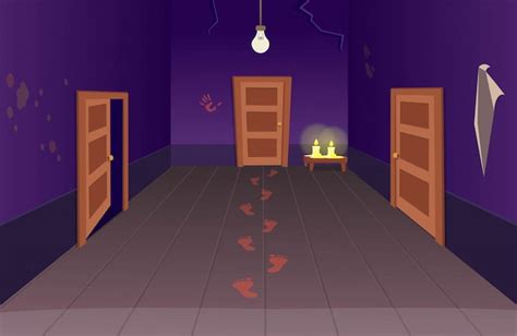 Premium Vector | Interior of scary house with doors bloody footprints and candles. halloween ...