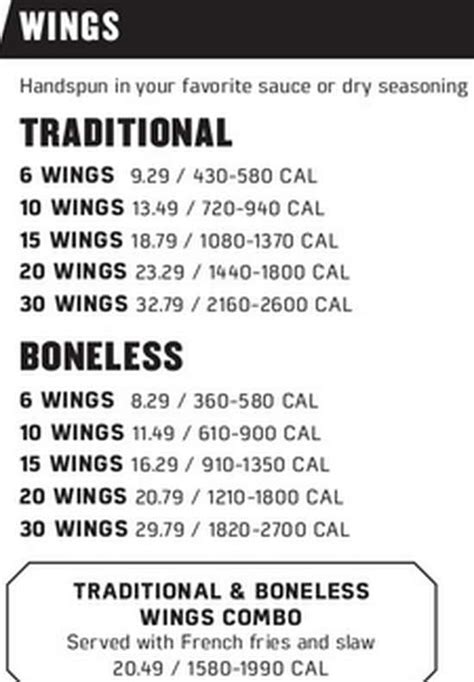 Buffalo Wild Wings Menu, Oneonta, NY