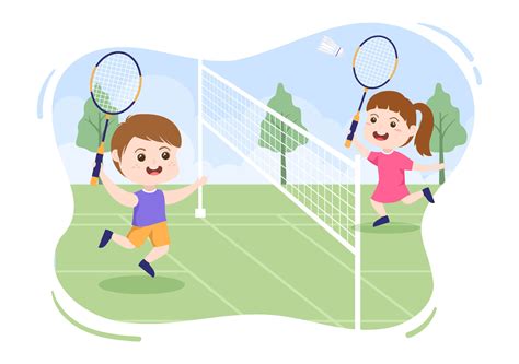 Badminton Player with Shuttle on Court in Flat Style Cartoon ...