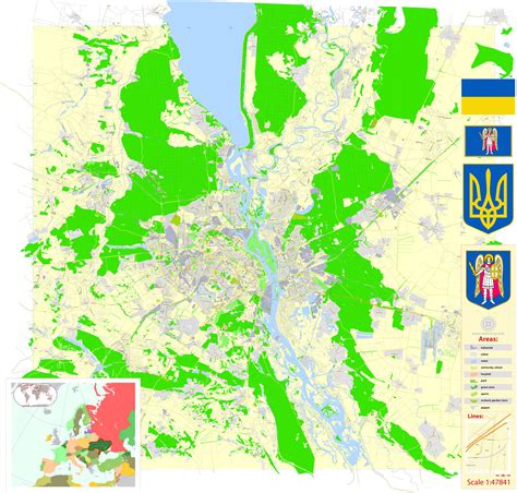 Kiev Ukraine Ukrainian printable editable layered PDF Vector Map