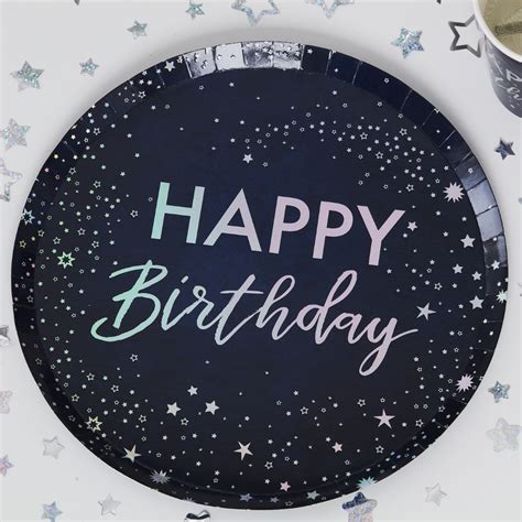 IRIDESCENT FOILED HAPPY BIRTHDAY PAPER PLATES - 8PCS - Pergamos