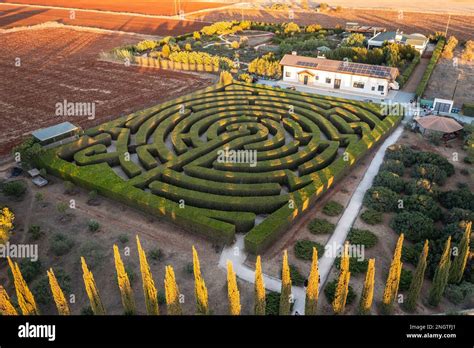 Drone photo of maze in CyHerbia Botanical Park and Labyrinth in Cyprus ...