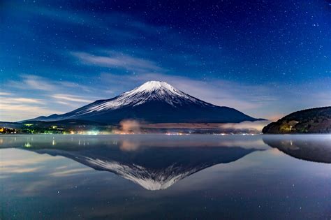 Download Nature Night Reflection Volcano Mount Fuji HD Wallpaper