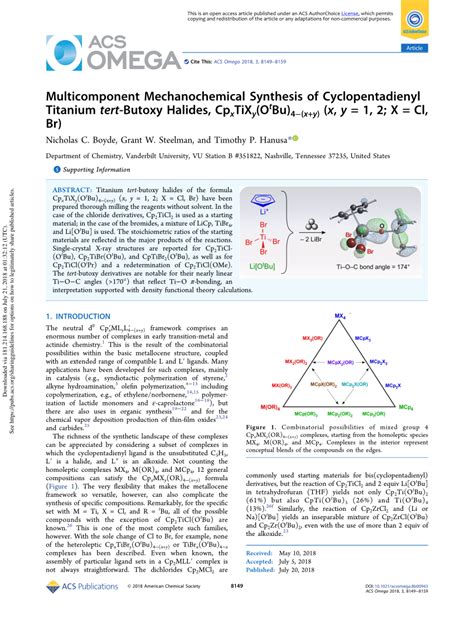 (PDF) Multicomponent Mechanochemical Synthesis of Cyclopentadienyl ...