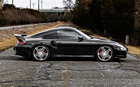 Fonds d'écran Porsche 996 Turbo voiture noire vue de côté 2560x1600 HD image