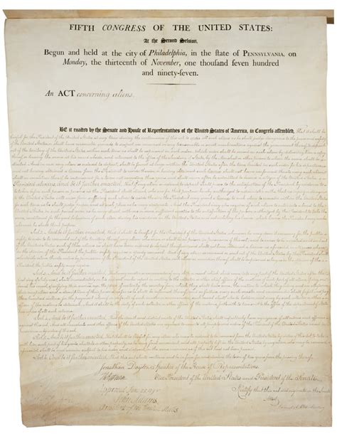 Alien And Sedition Acts Of 1798. Handwritten Document Dated July 6 1798 ...