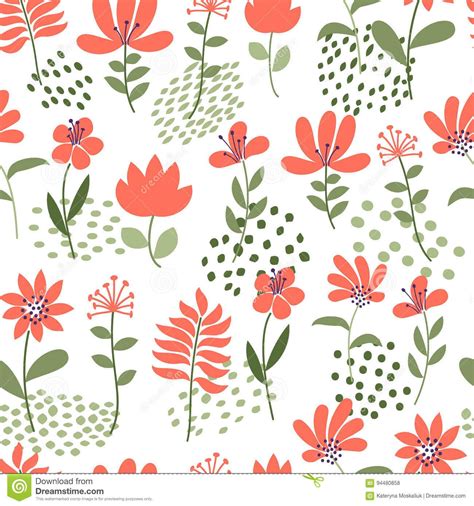 Simple flower pattern. Seamless cute floral and dots background. Vector ...