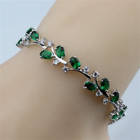 925 Sterling Silver Green Emerald Bracelet Health Fashion Jewelry For ...