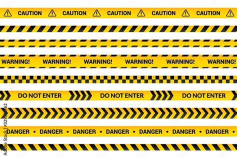 Caution tape set, yellow warning strips, danger symbol, arrows, yellow ...