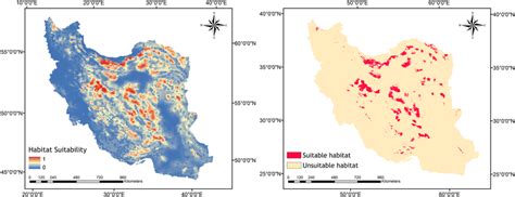 Habitat suitability map of the Urial wild sheep and its classified map ...