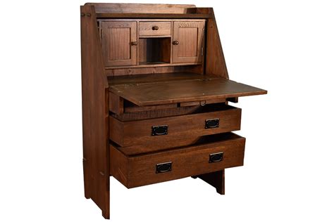 Preorder Arts and Crafts Mission Solid Oak Secretary Desk - Dark Brown ...
