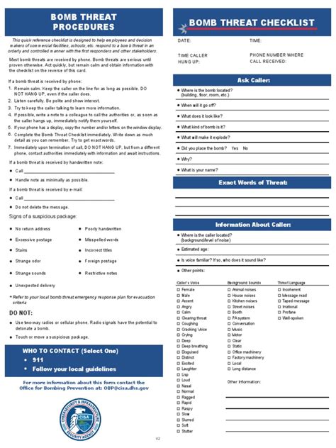 Bomb Threat Procedure Checklist | PDF | Communication