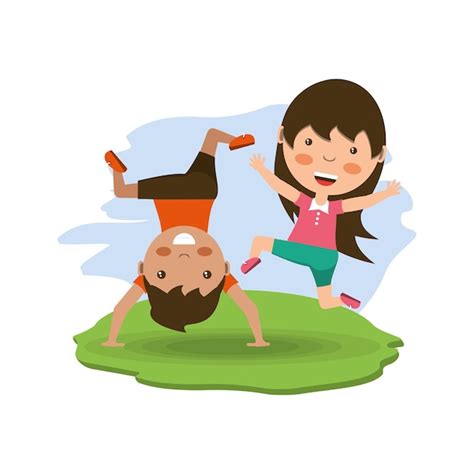 Premium Vector | Cartoon happy kids doing cartwheel